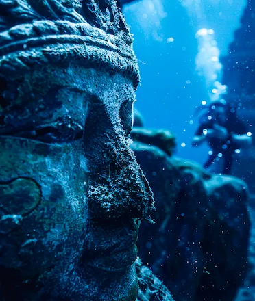 Underwater Buddha Statue Close Up
