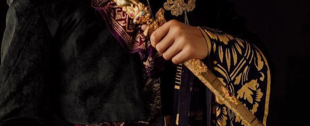Balinese Men Wearing Traditional Noble Suit With Prada Cloth