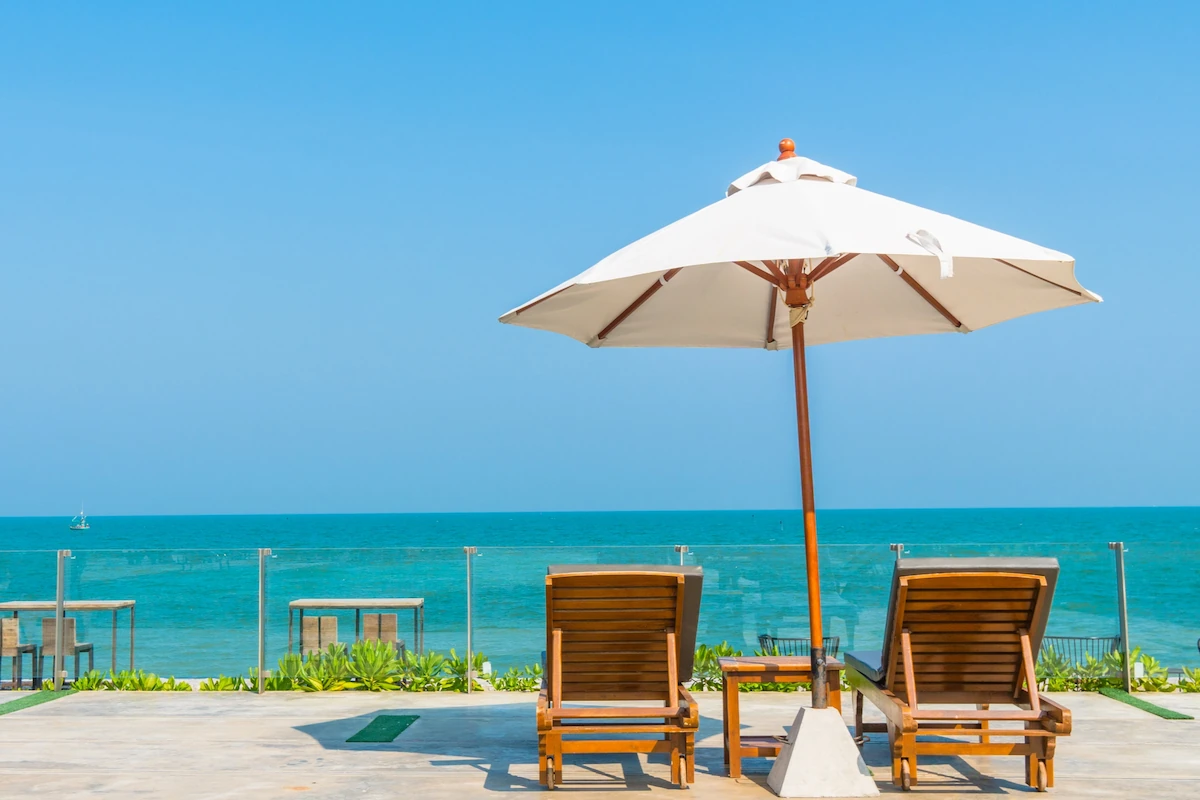 Cozy Restaurant Seating With Umbrella and Ocean View