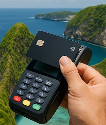Cashless Payment System With Nusa Penida Island as Background
