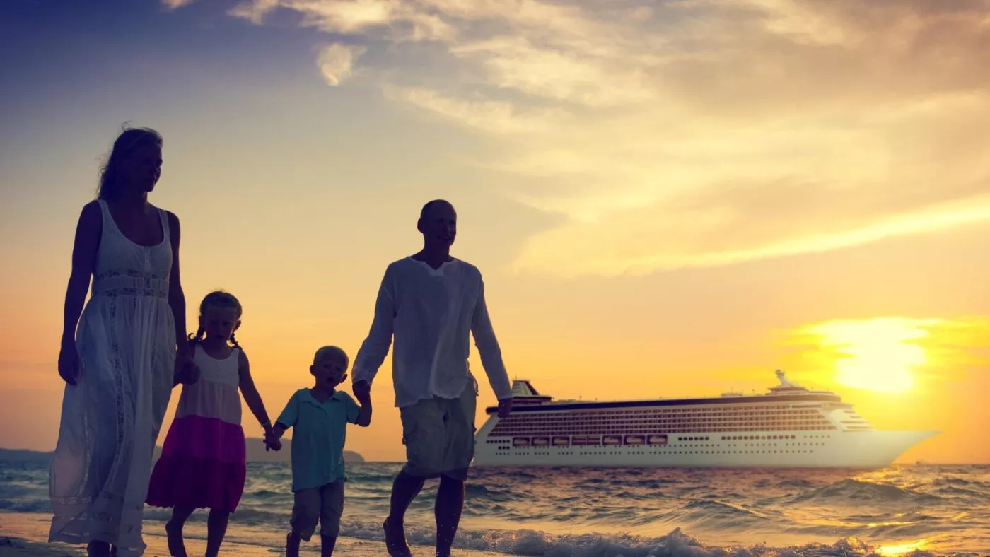 family on beach and cruise holiday