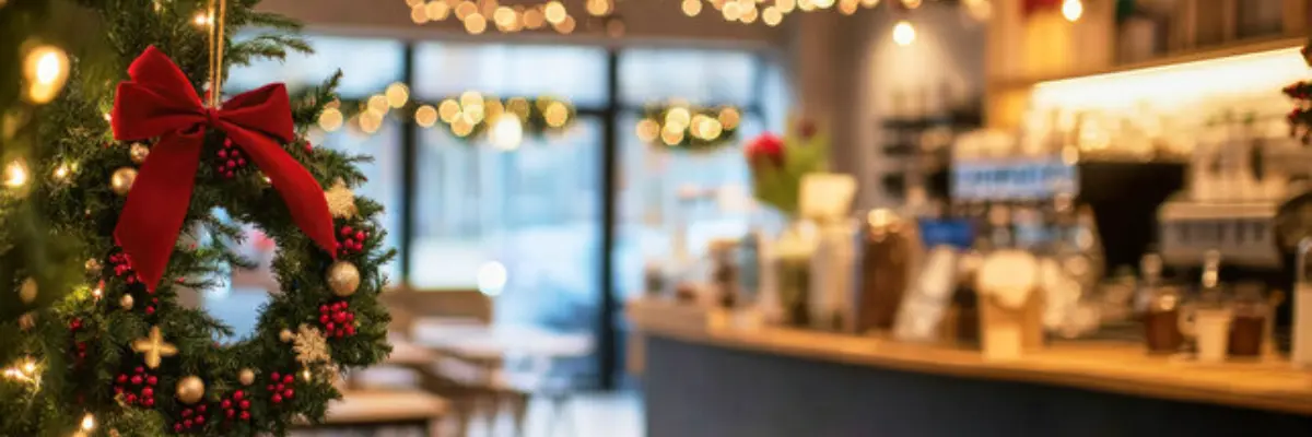 Christmas ornaments in a cafe
