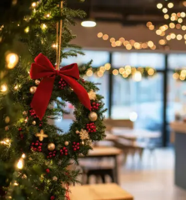 Christmas ornaments in a cafe