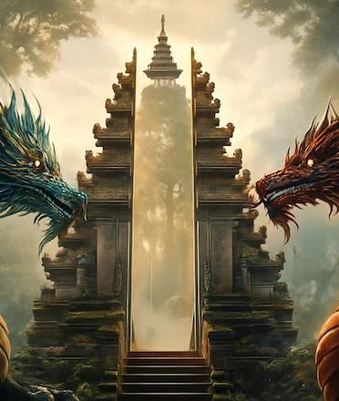 Two Dragons and a Balinese Pura Temple AI Illustration