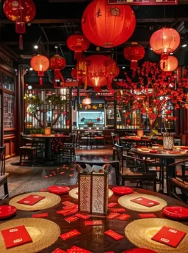 chinese restaurant interior with ornaments