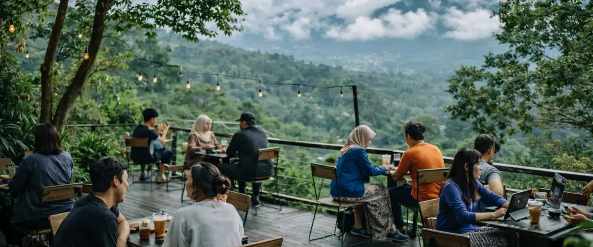 Cafe on a misty Bandung hill