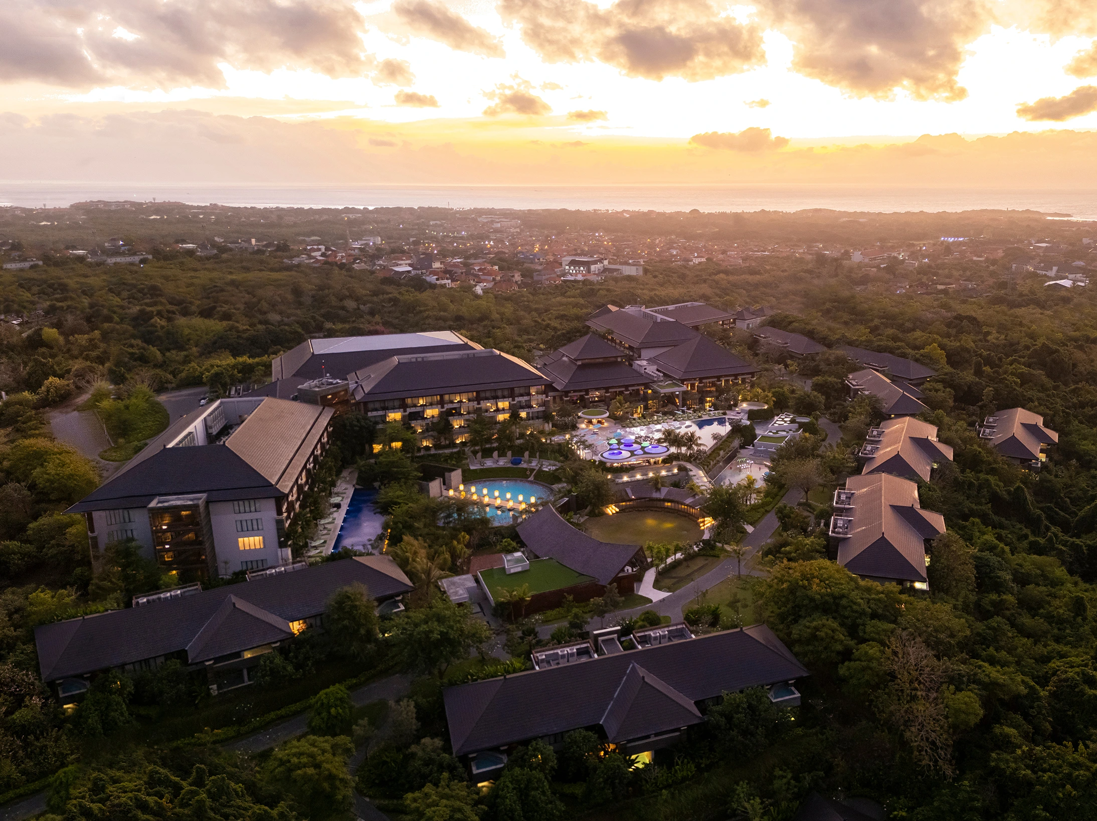 aerial view of nyepi day at renaissance bali nusa dua resort