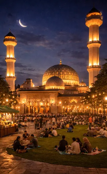 Glowing mosque on a Ramadan night