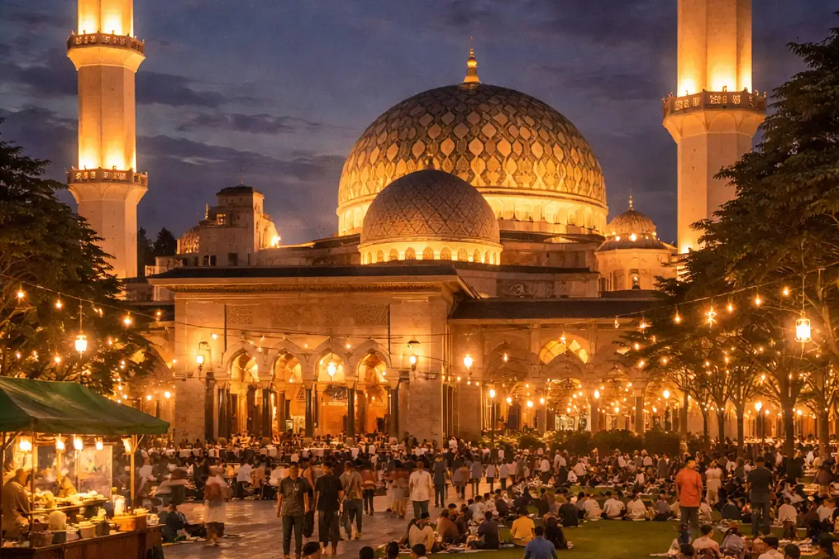 Glowing mosque on a Ramadan night