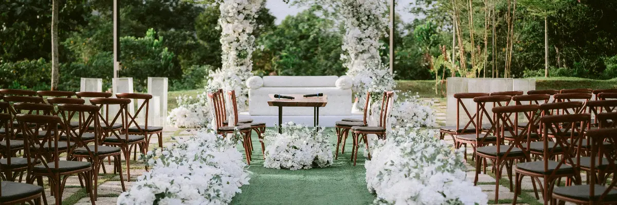 Outdoor garden wedding setup