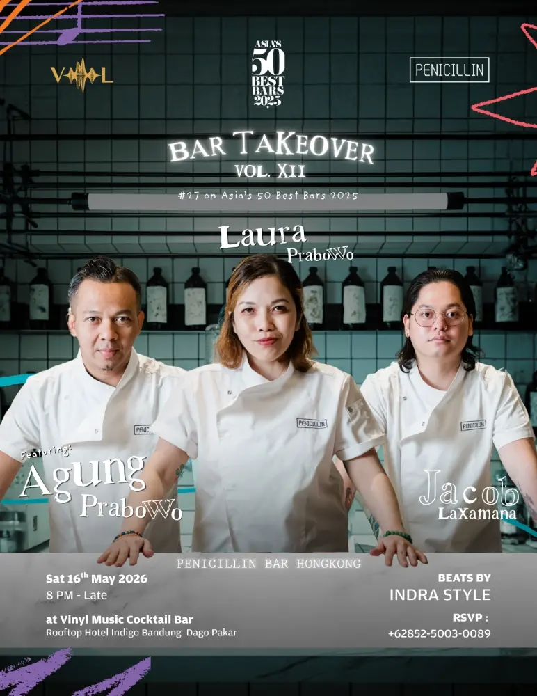 Promotional poster for VINYL Bandung Bar Takeover Vol. XII featuring PENICILLIN Hong Kong team