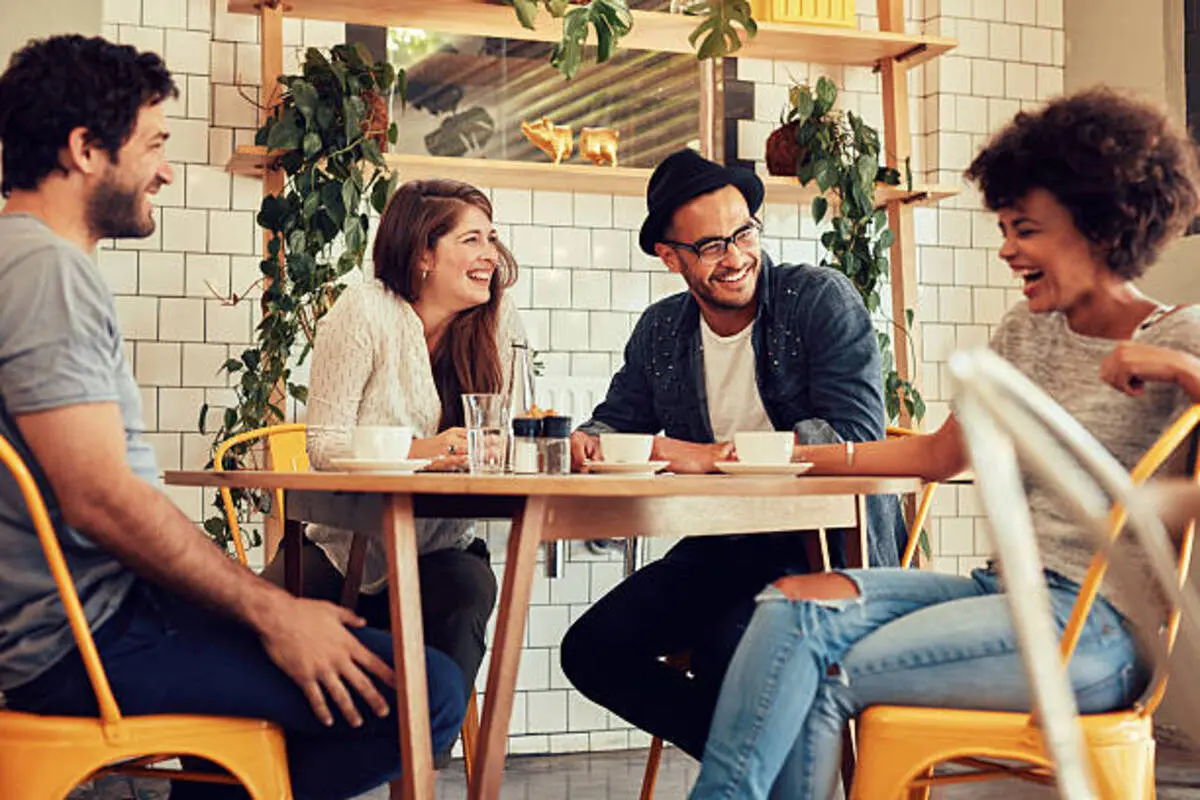 group of people hang out in a cafe