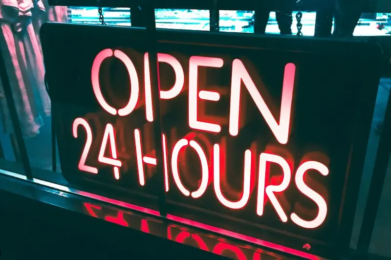 24 hours neon signage