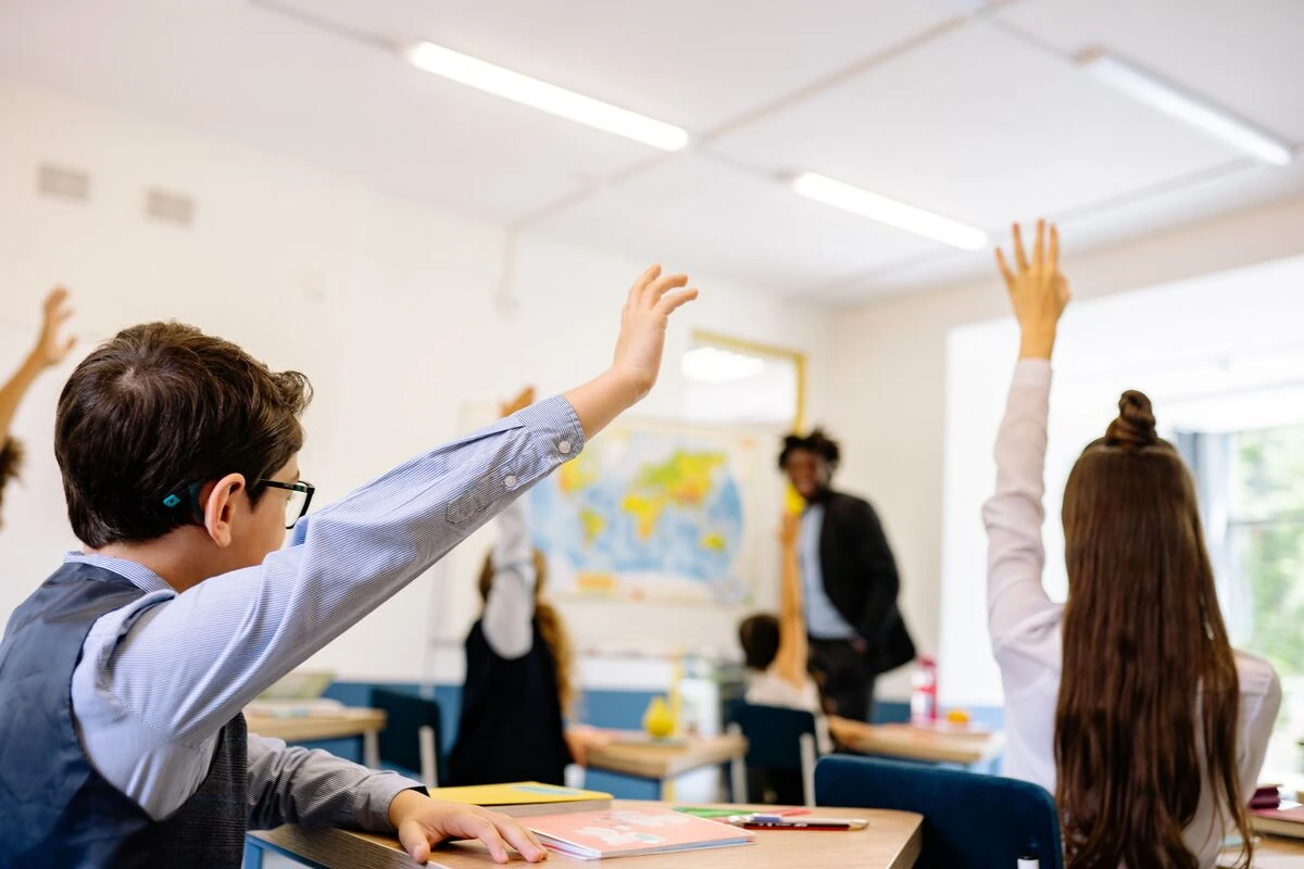 Enthusiastic students participating in a classroom