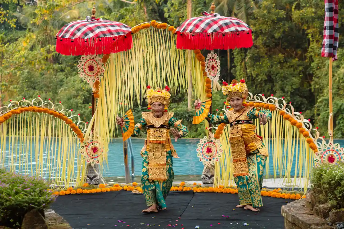two balinese dancer perform