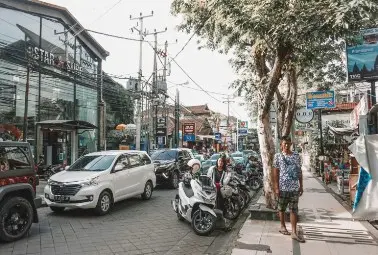 bali street with vehicles