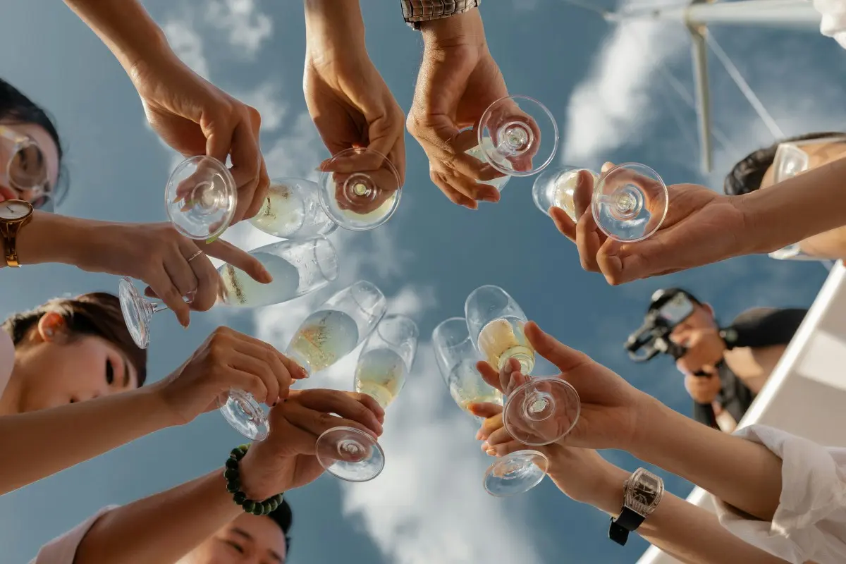 cheers champagne blue sky