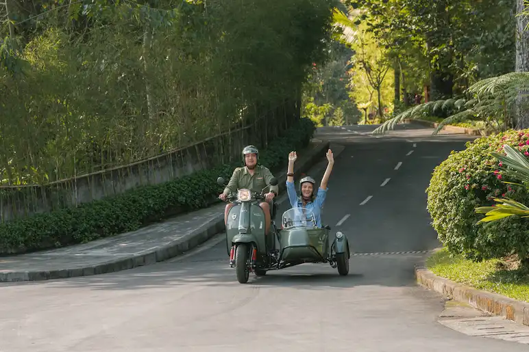 couple riding sidecar
