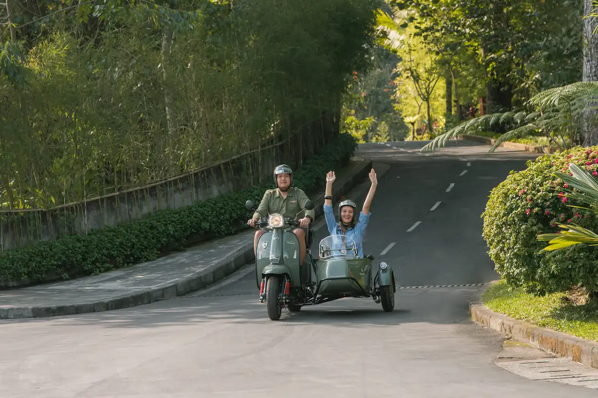 couple riding sidecar
